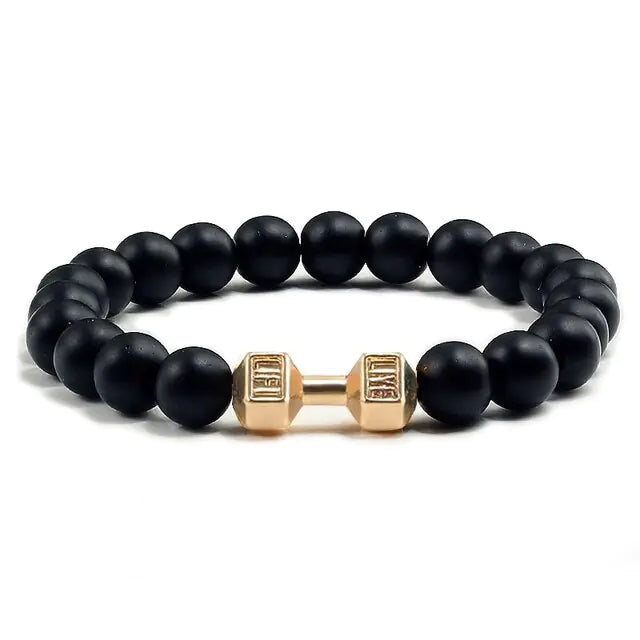 Natural Black Lava Stone Dumbbells Bracelet