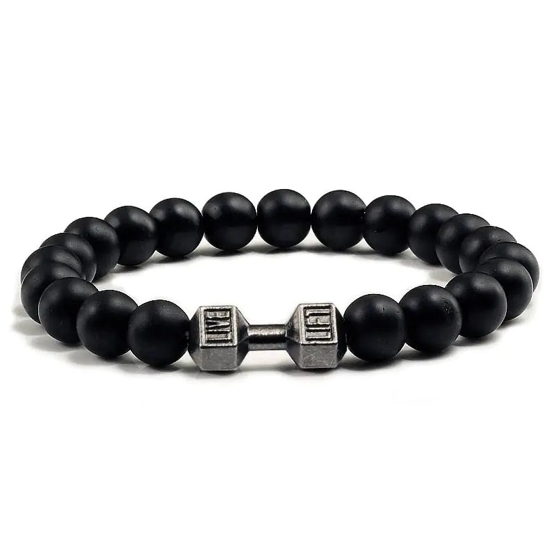 Natural Black Lava Stone Dumbbells Bracelet