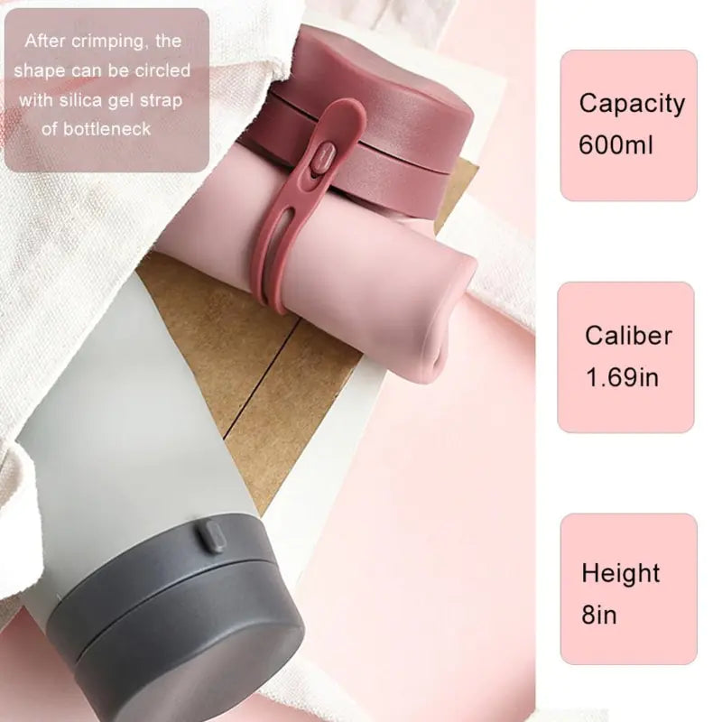 600ml Foldable Water Bottles Soft Flask Sports Drinking Water